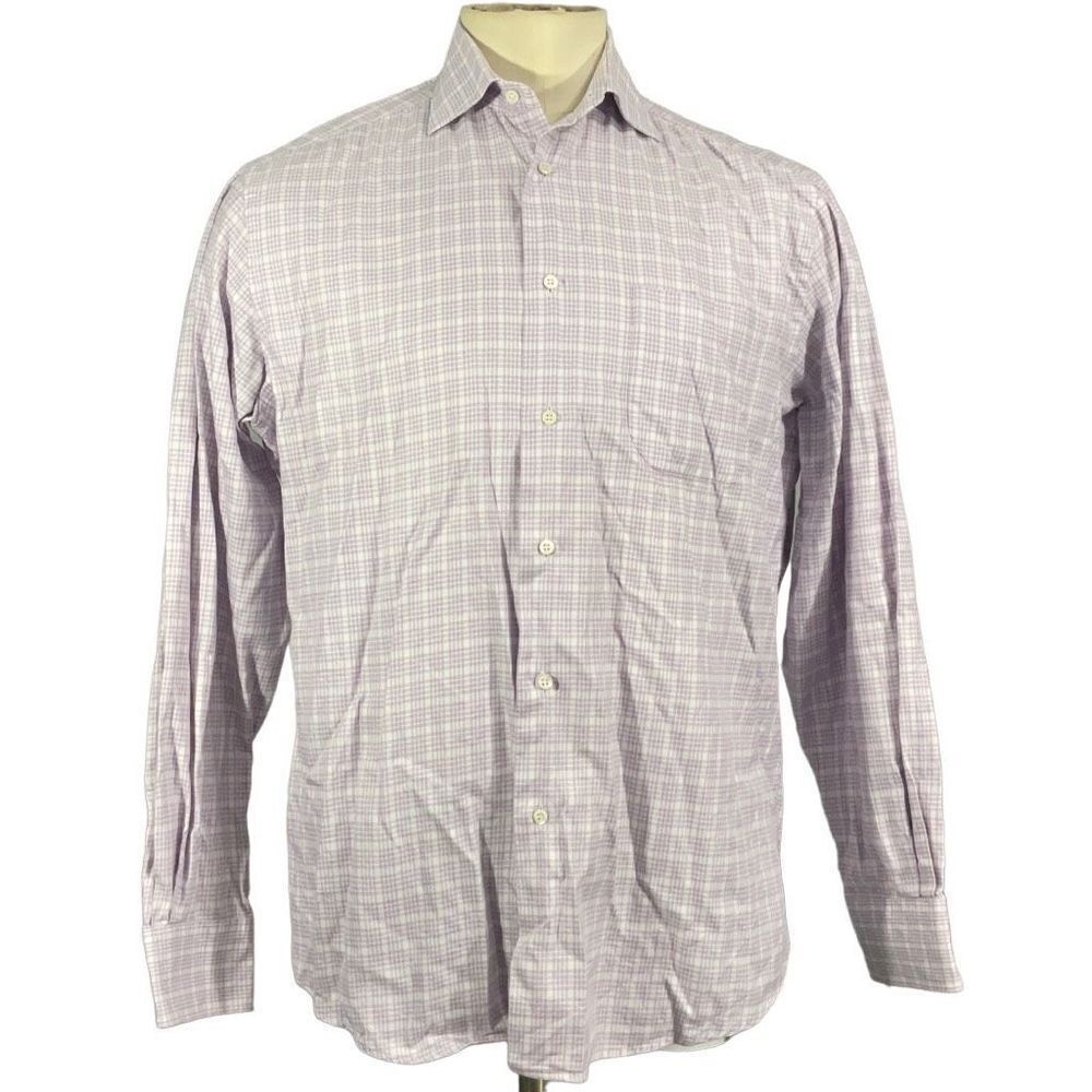Boss Hugo Boss Purple Houndstooth Check Long Sleeve Button Front Shirt Sz 16/41